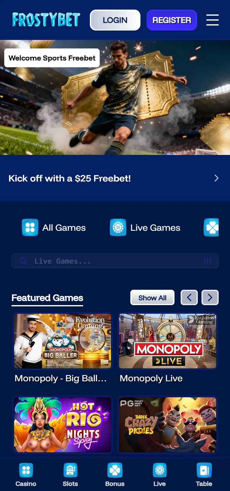 Frostybet Casino Smartphone App Preview